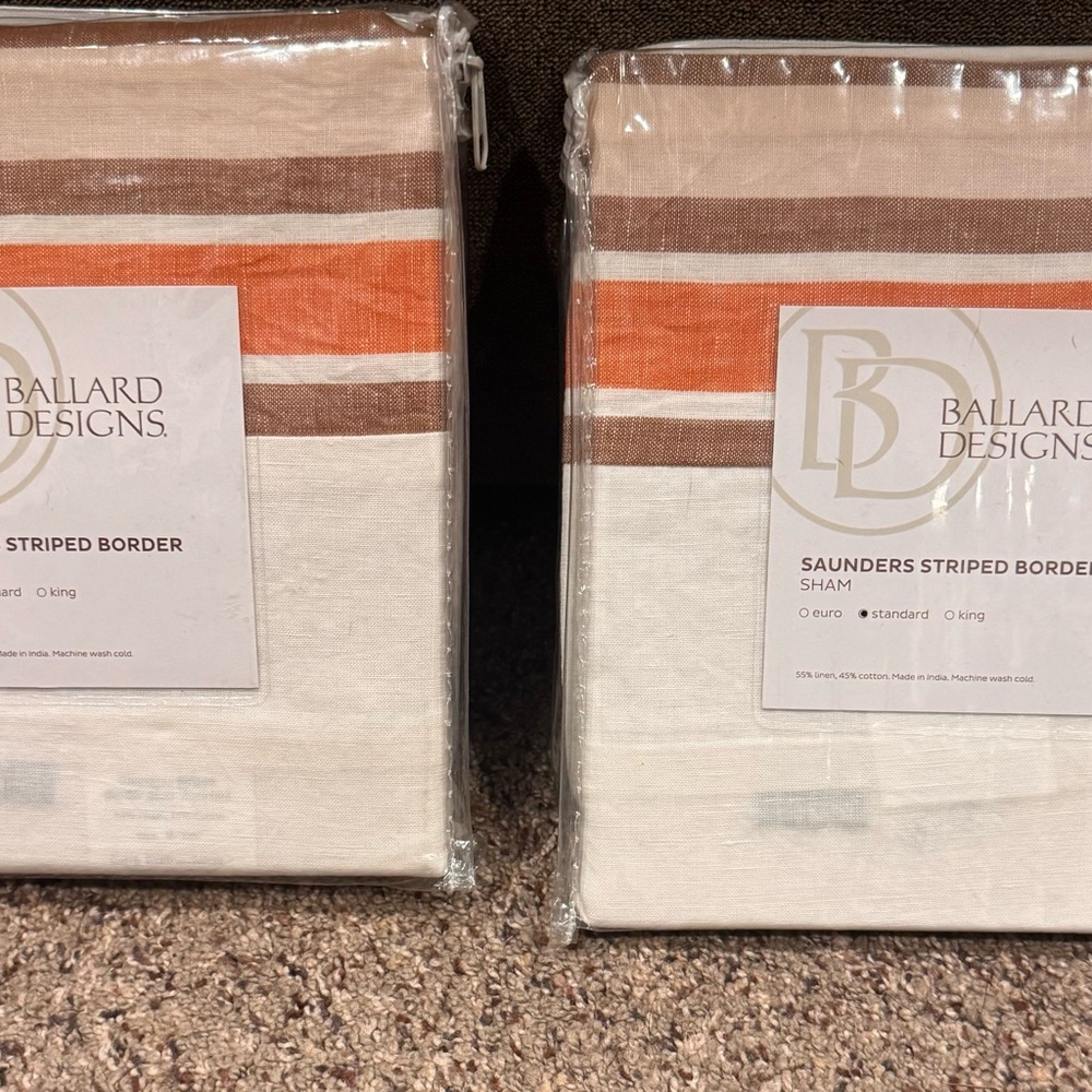 Ballard Designs Striped Border Sham, Standard Size, Price for TWO